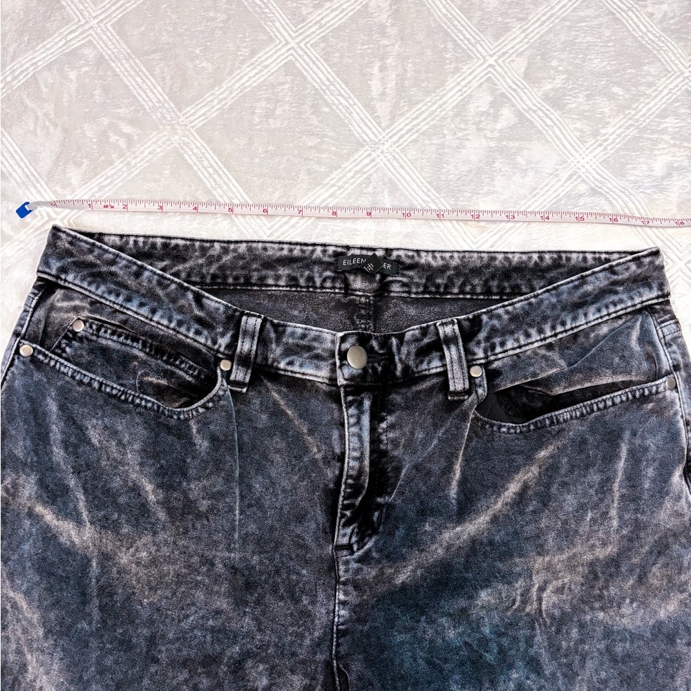 Eileen Fisher dark gray velvet five pocket style, acid washed look jeans - Picture 3 of 9